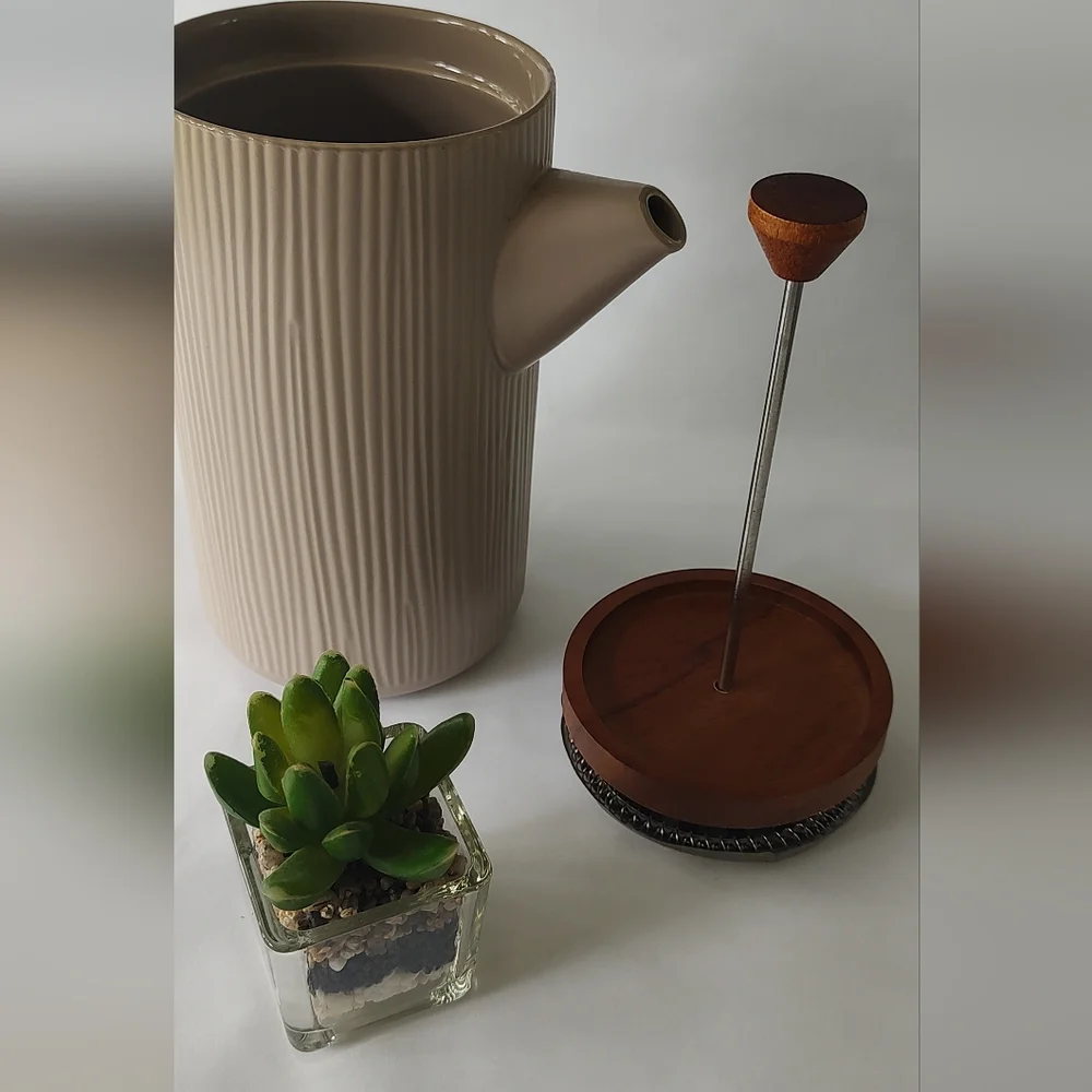 Project 62 Ribbed Ceramic Teapot in Brown with Wooden Knob